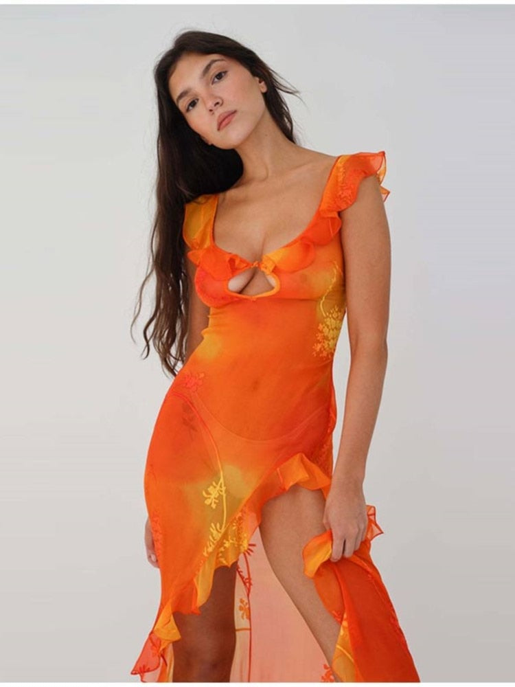 Orange Tie Dyed Trailing Dress