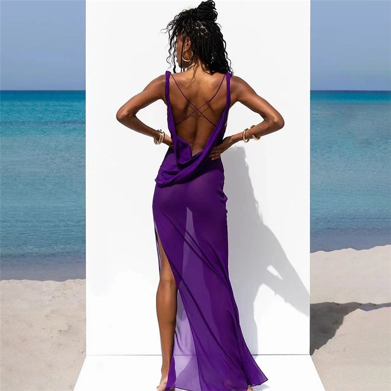 Purple Mesh Maxi Dress