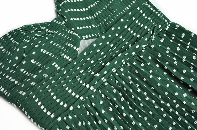 Long Sleeve Hollow Polka Dot Embroidered Green Maxi dress