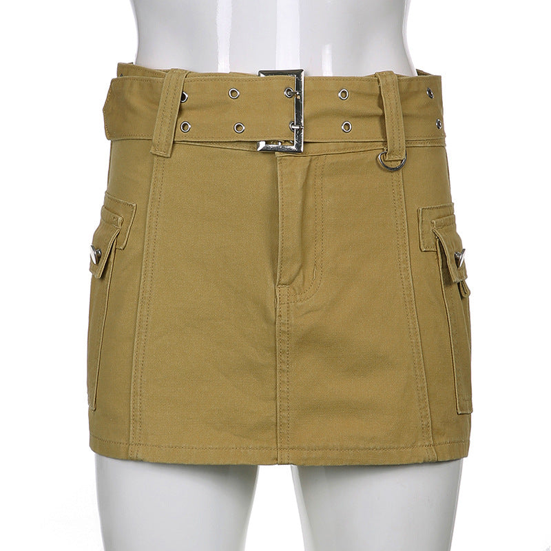 Y2K Basic Belted Low Waist Mini Skirt