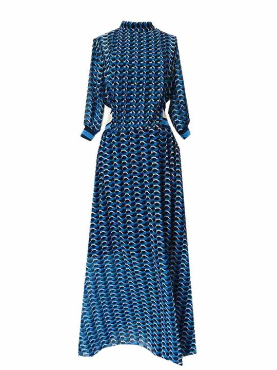 Blue Stripes Hollow Out Maxi Dress