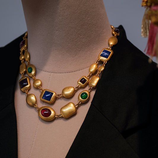 Gold Muliti-Color Resin Chain Necklace