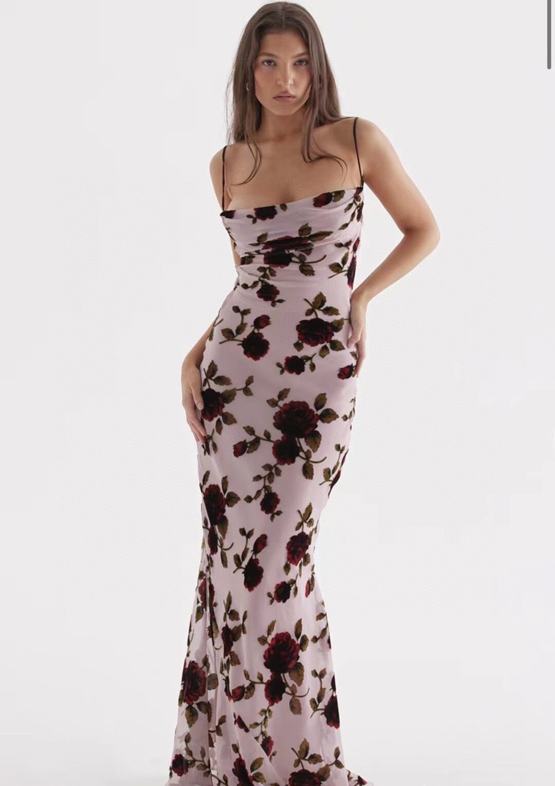 Backless Lace-up Rose Maxi Dress