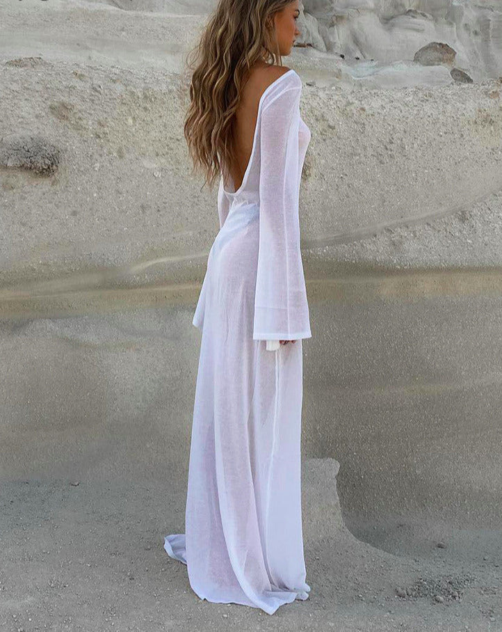 Long Sleeve Mesh Beach Dress
