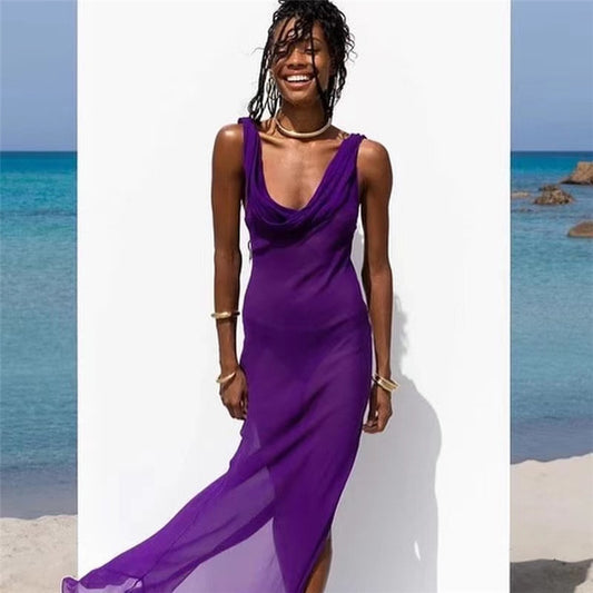 Purple Mesh Maxi Dress