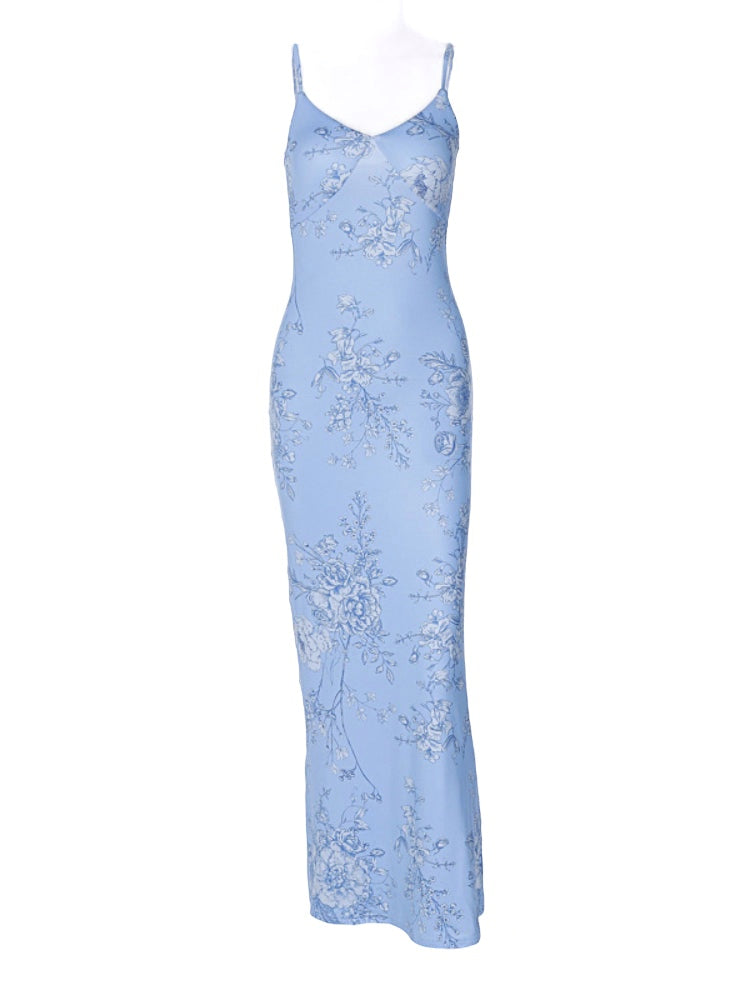 Blue Floral Printed Maxi Dress