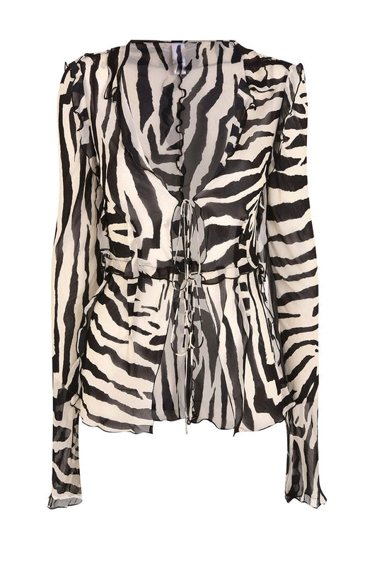 Zebra Print Long Sleeve Mini Beach Dress