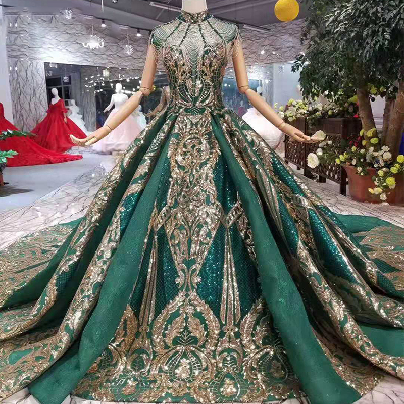 Green Evening Crystal Gown