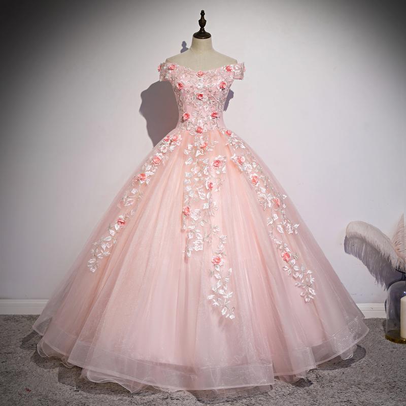 Off The Shoulder Lace Flower Formal Ball Gown