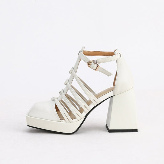 Square Leather Heeled Sandals