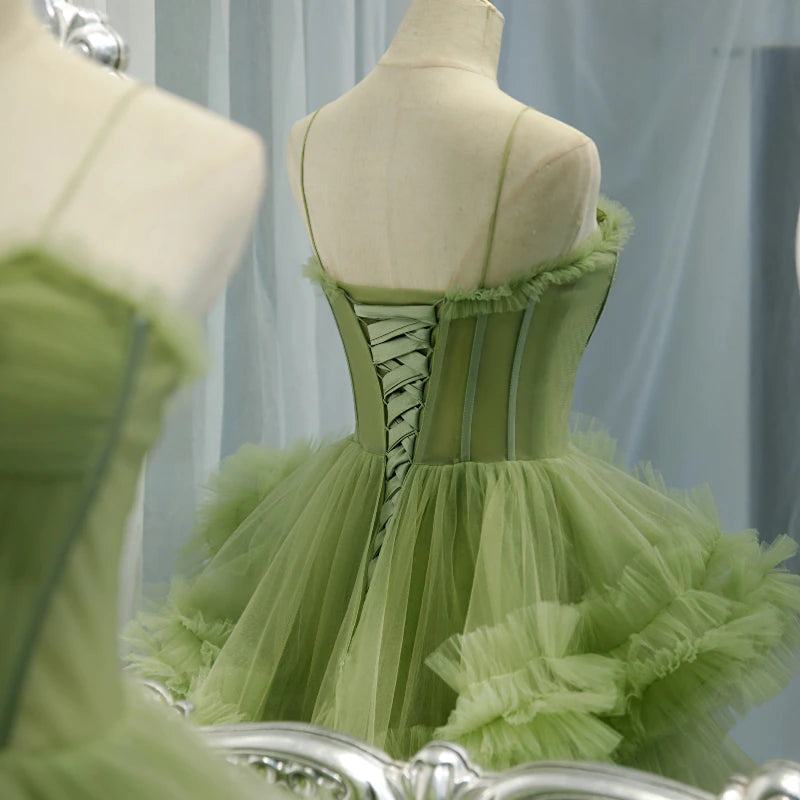 Green Sweetheart Tiered Gown