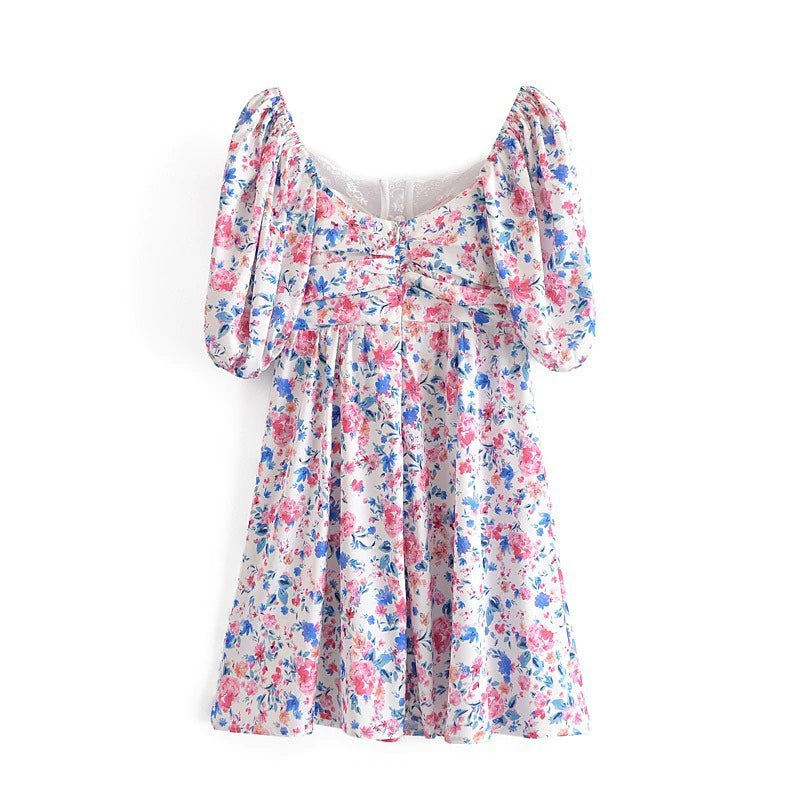 Patchwork Floral Lace Short Sleeve Mini A-line Dress
