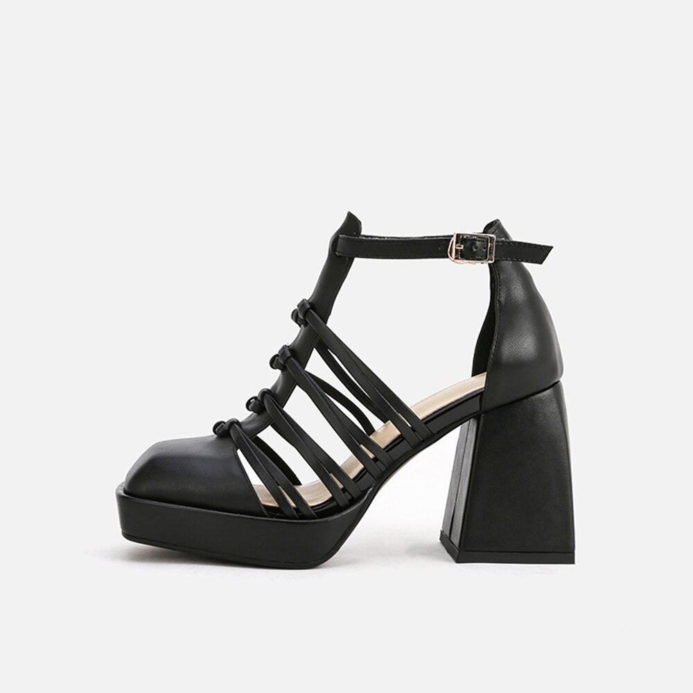Square Leather Heeled Sandals