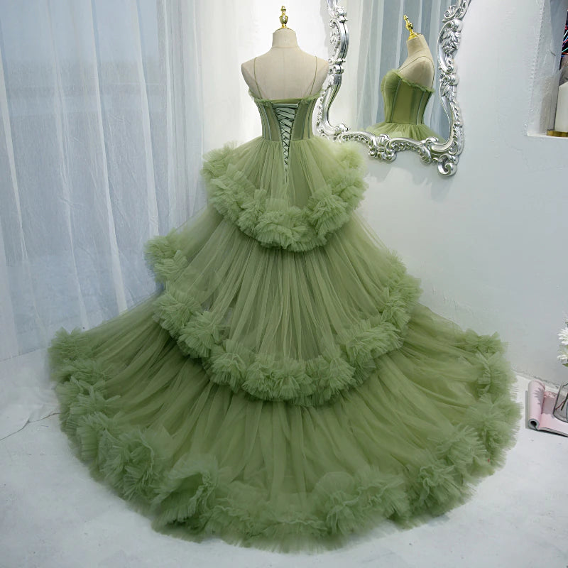 Green Sweetheart Tiered Gown