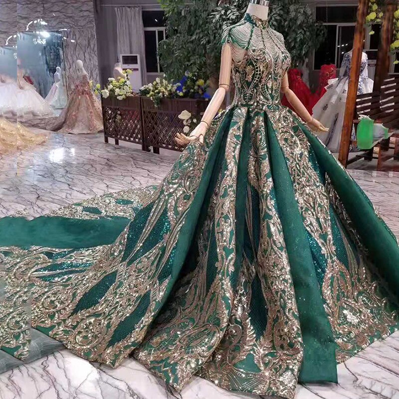 Green Evening Crystal Gown
