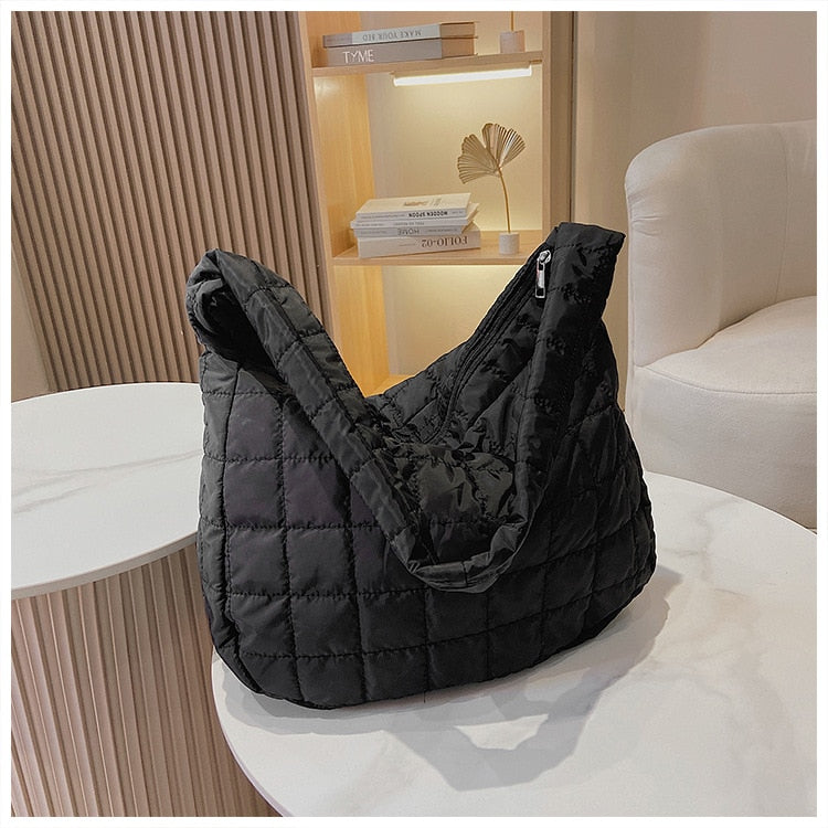 New Oxford Cloth Women's Shoulder Bag Folds Rhombus Embroidery Thread Underarm Bag Niche Design Simple Handbags for Women 2022
