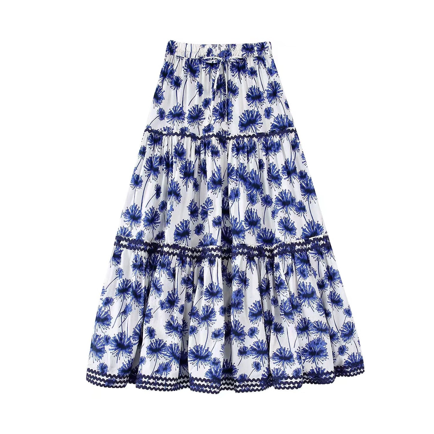 Blue Print Pleated Skirt