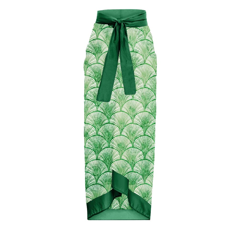 Green Print Swimsuit & Skirt Beach Set