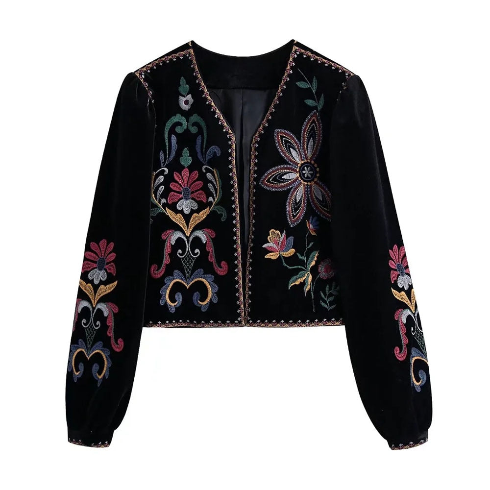 Ethnic Velvet Embroidered Long Sleeve Jacket