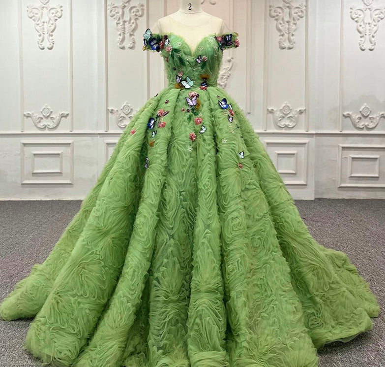 Green Elegant Lace Up Butterfly Gown