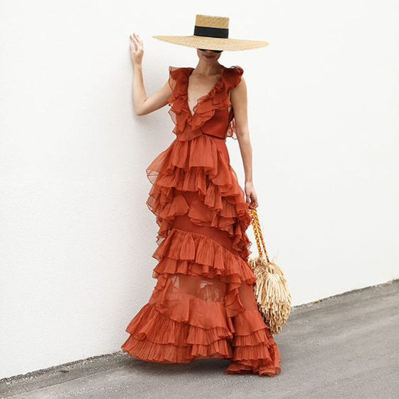Ruffles Tiered Tulle Maxi Dress