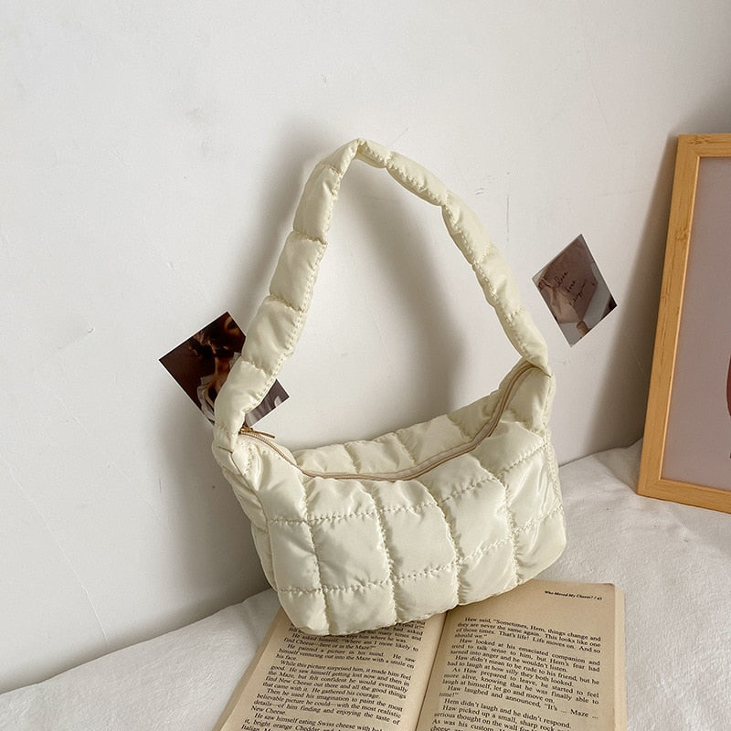 New Oxford Cloth Women's Shoulder Bag Folds Rhombus Embroidery Thread Underarm Bag Niche Design Simple Handbags for Women 2022