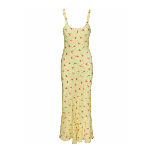 Yellow Floral Print Bodycon Maxi Dress