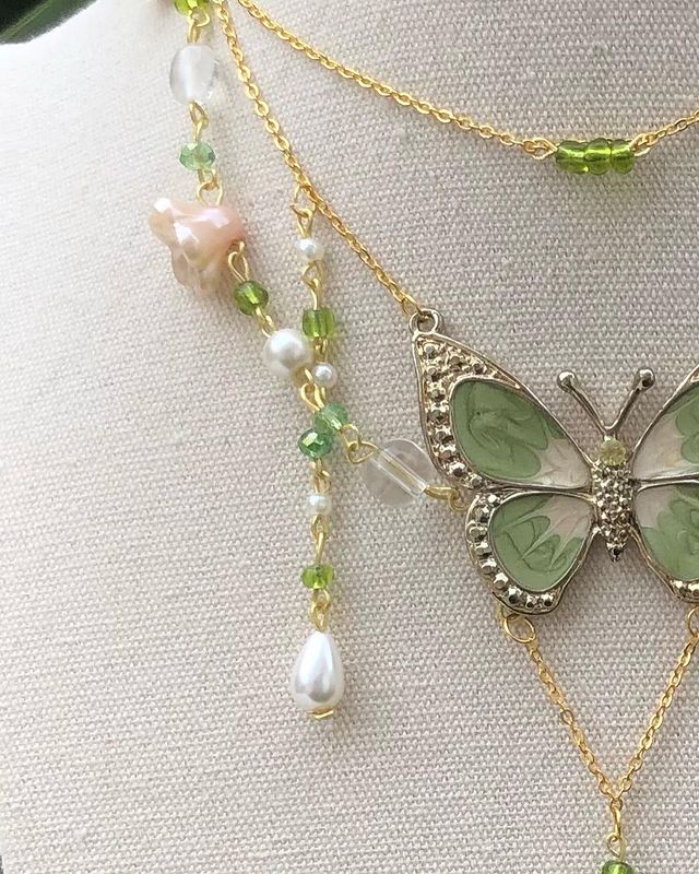 Green Butterfly Fairycore Necklace