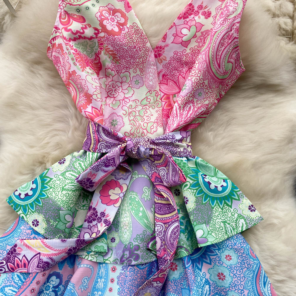 Lace Bohemian Cascading Ruffles Maxi Dress