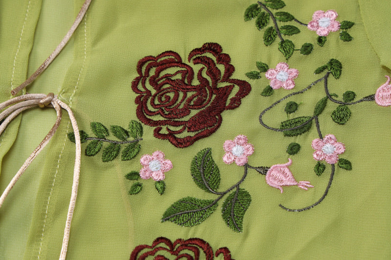 Elegant Green Embroidered Flower Chiffon 2 Piece Set