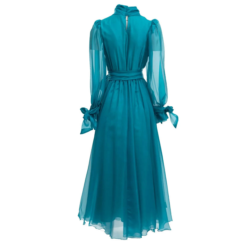 Blue Belted High waist solid Dress