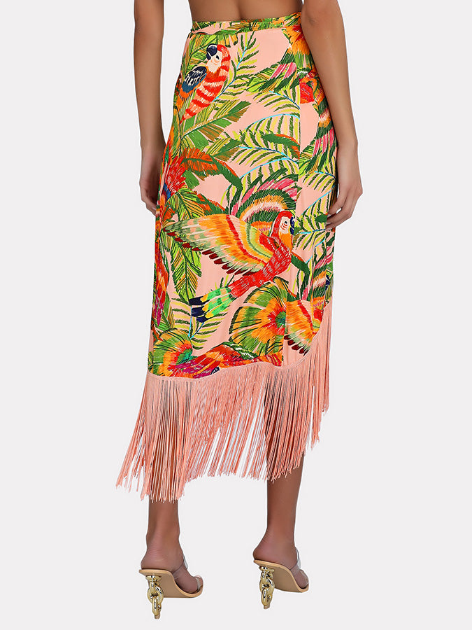 One-Shoulder Embroidered Print Bikini & Skirt