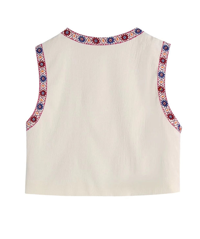 Ethnic Floral Embroidery Short Vest