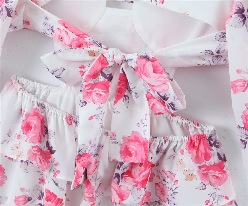 Floral Short Sleeve Backless Mini Dress