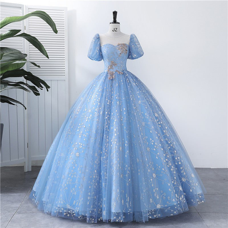 Classic Blue Sequin Tulle Ball Gown