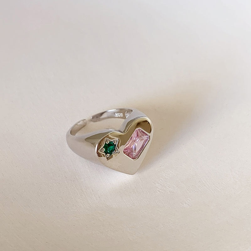 Colorful Zircon Irregular Metal Ring