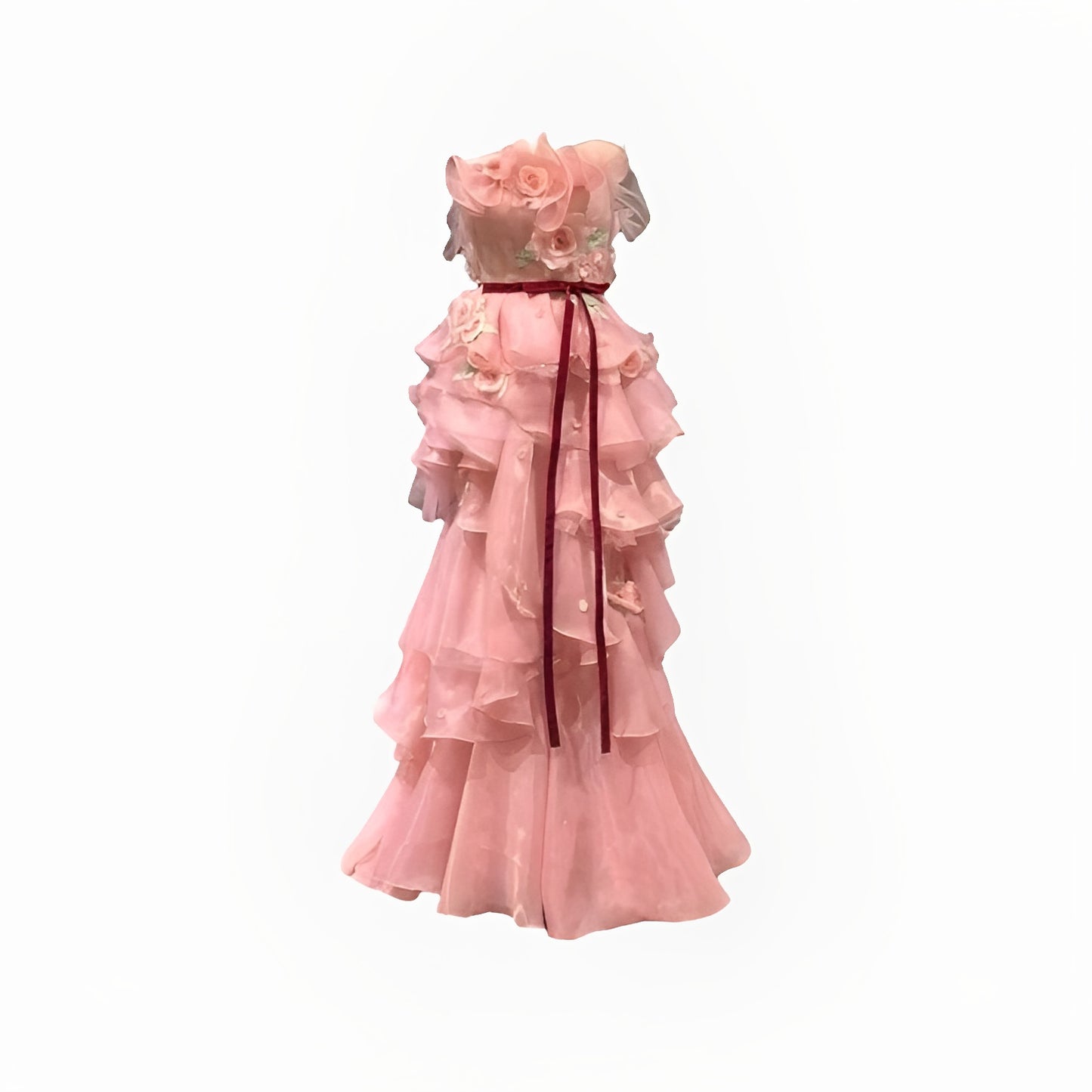 Off The Shoulder Pink Organza Hand Flower Evening Dress