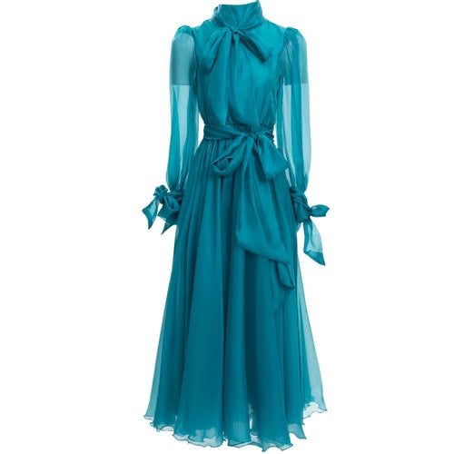 Blue Belted High waist solid Dress