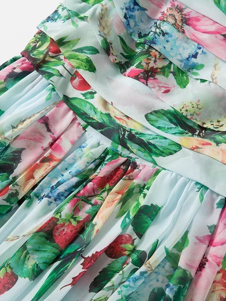 Floral Flowy Chiffon Strap Tie Up Maxi Dress