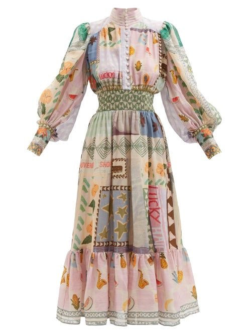 Lace Turtleneck Flower Printed Maxi Dress