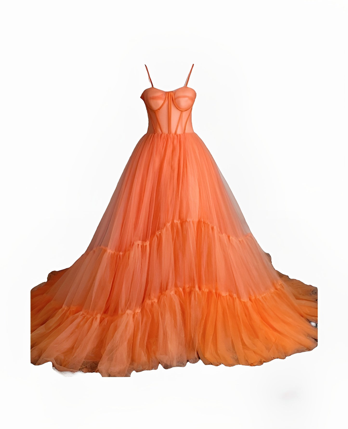 Orange Long Tulle Bridal Dress